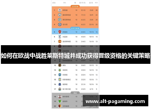如何在欧战中战胜莱斯特城并成功获得晋级资格的关键策略